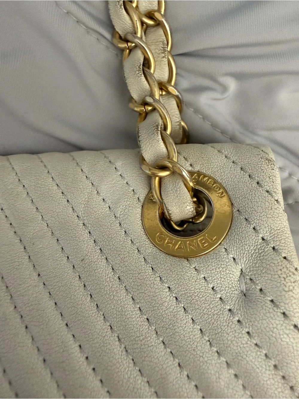 Chanel Quilted Chevron Flap Shoulder Bag in Light Beige
